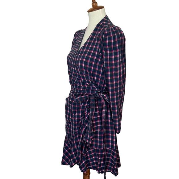 Tanya Taylor Plaid Mini Wrap Dress Blue Purple Size 4 Designer Romantic $475 - Picture 7 of 10